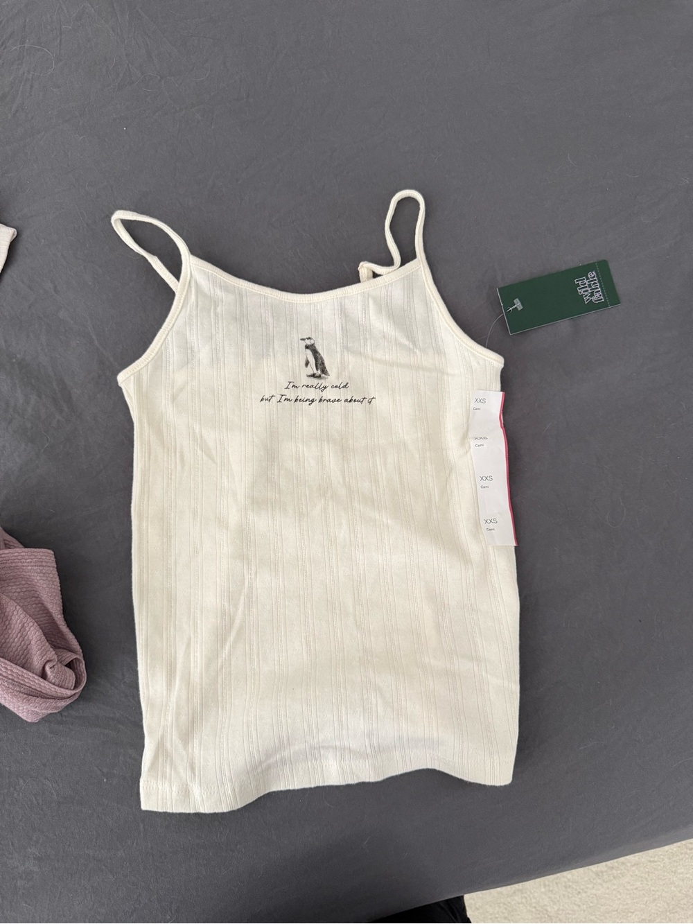 wild fable Cream Ribbed Spaghetti Strap Camisole with Penguin Graphic
